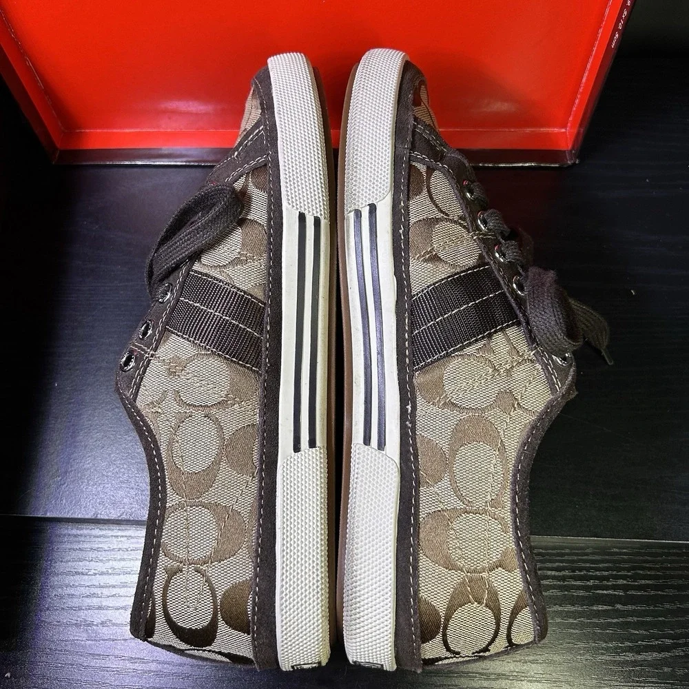 Coach Brad Khaki/Chestnut Jacquard Canvas w/Seude+Leather Men Sz 8M FS12CM SIG C - Picture 7 of 13
